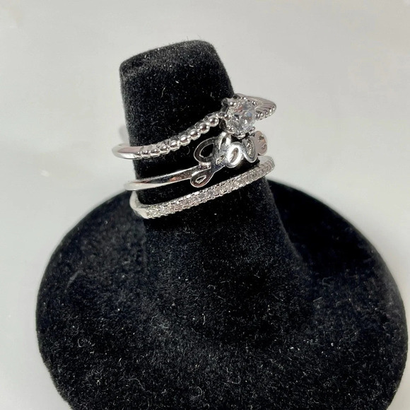 Love Triple Stack Silver Tone Ring - Size 9 - Picture 2 of 4